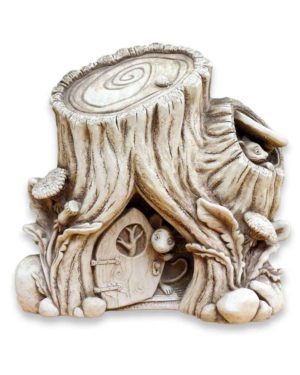 Cast Stone Statue Featuring Fairy Cottage Mouse House
